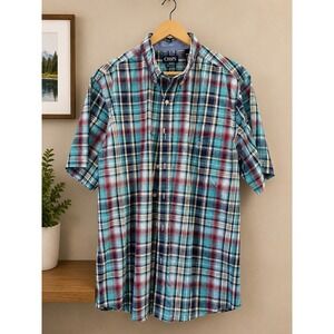 Chaps Easy Care Plaid Button Front Shirt Men's 2XLT Tall Blue Red Green Short...
